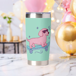 Cool Skateboarding Dachshund   Funny Dog Art Insulated Tumbler