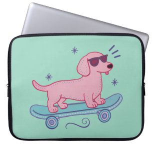 Cool Skateboarding Dachshund Funny Dog Art Laptop Sleeve