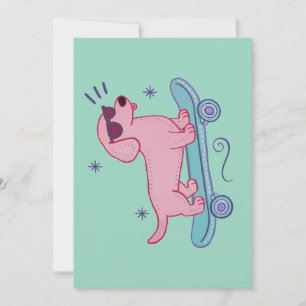 Cool Skateboarding Dachshund Funny Dog Art Thank You Card