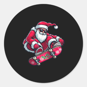 Cool Skateboarding Santa Claus Christmas Pajama Ki Classic Round Sticker