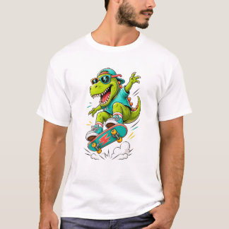 Cool Skateboarding T-Rex Dinosaur T-Shirt