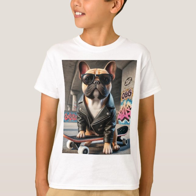 Cool Skater Bulldog Kids' T-Shirt – Fun & Stylish (Front)