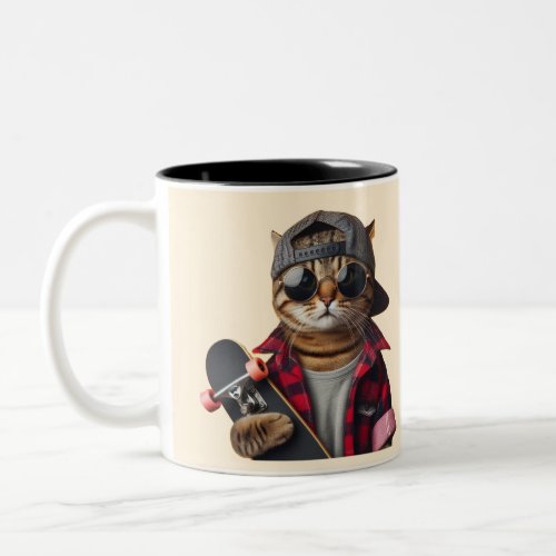 Cool skater cat Two_Tone coffee mug