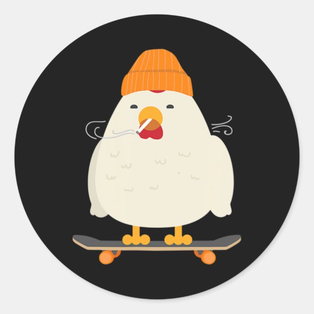 Cool Skater Chicken Skateboard  Classic Round Sticker (Front)