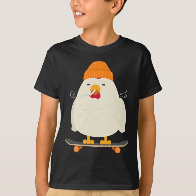 Cool Skater Chicken Skateboard  T-Shirt (Front)