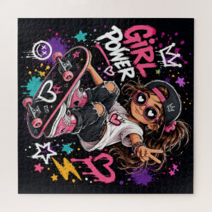 Cool Skater Girl Cartoon Graffiti Style Art Jigsaw Puzzle