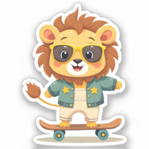 Cool Skater Lion Cute Kawaii Safari Animal Sticker