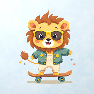 Cool Skater Lion Minimalist Nursery Art Wall Decal