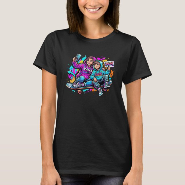 Cool Skater Mom & Son Graffiti Street Style T-Shir T-Shirt (Front)