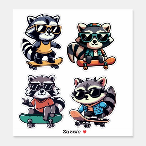 Cool Skater Raccoons Wearing Sunglasses Sticker