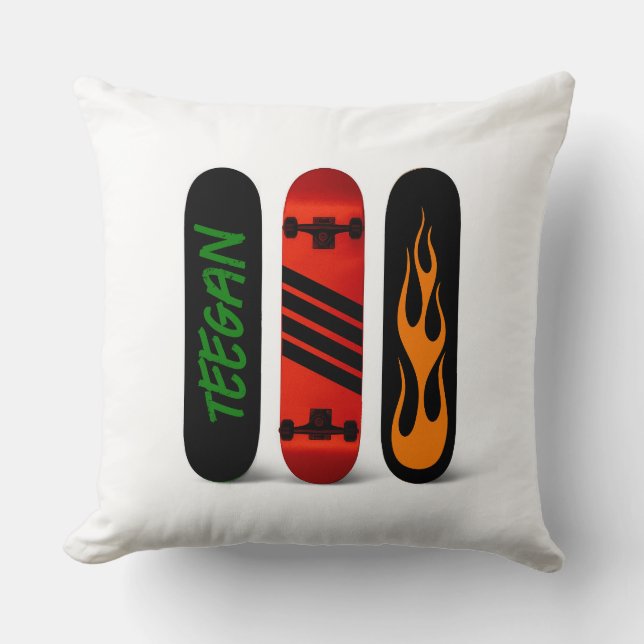 Cool Skater Skateboard Personalized Throw Pillow (Front)