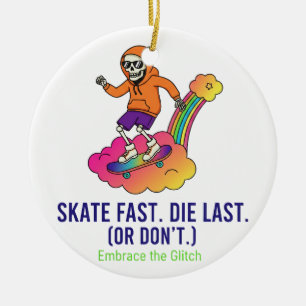 Cool Skater Skull Art Keychain - Orange Urban Stre Ceramic Ornament