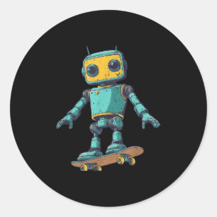 Cool Skating Robot With Skateboard Costume Classic Round Sticker