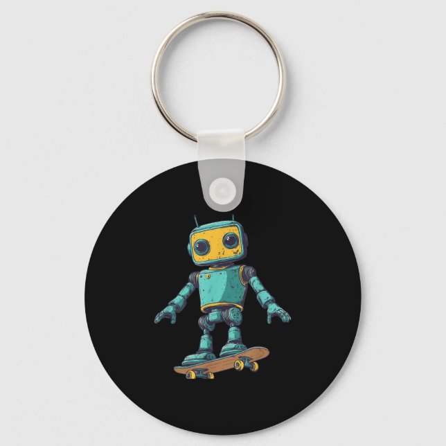 Cool Skating Robot With Skateboard Costume  Keychain (Front)