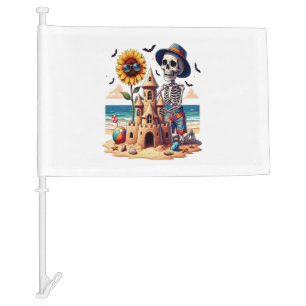 Cool Skeleton at the Beach Car Flag