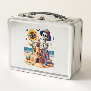 Cool Skeleton at the Beach Metal Lunch Box