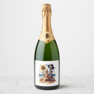 Cool Skeleton at the Beach Sparkling Wine Label
