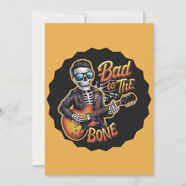 Cool Skeleton Bad to the Bone with Guitar Invitation (Front)