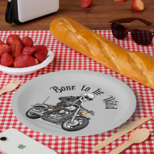 Cool Skeleton Bone to be Wild Riding a Motorcycle Paper Plates