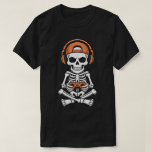 Cool Skeleton Gamer with Headset and Controller T-Shirt