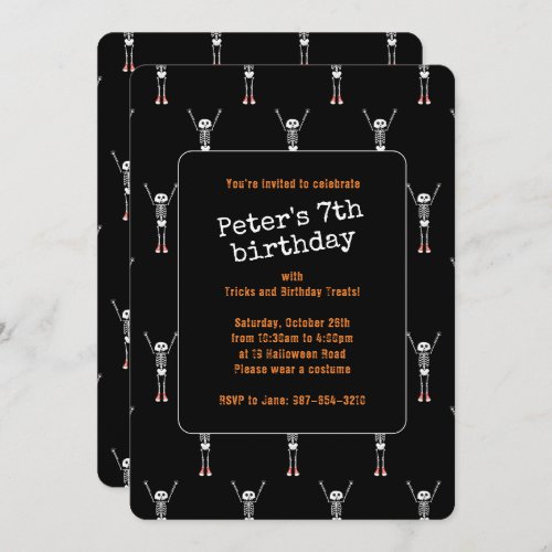 Cool Skeleton Halloween Birthday Party Invitation