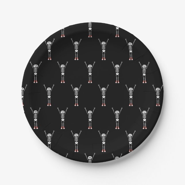Cool Skeleton Halloween Pattern Paper Plates (Front)