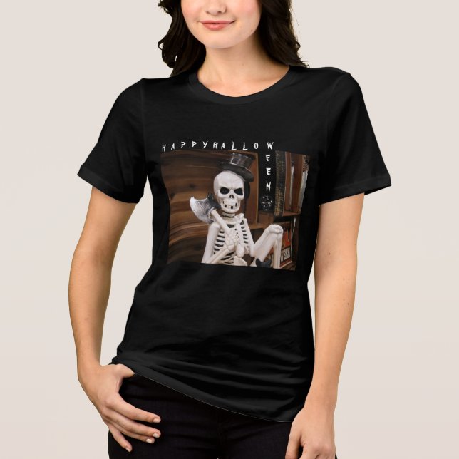 Cool Skeleton Halloween Tri-Blend Shirt (Front)