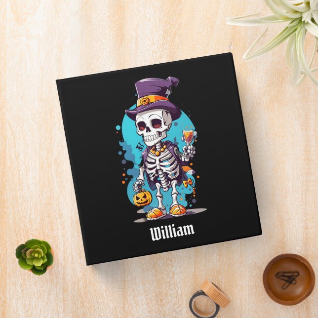 Cool Skeleton in a Top Hat Halloween 3 Ring Binder (In Situ)