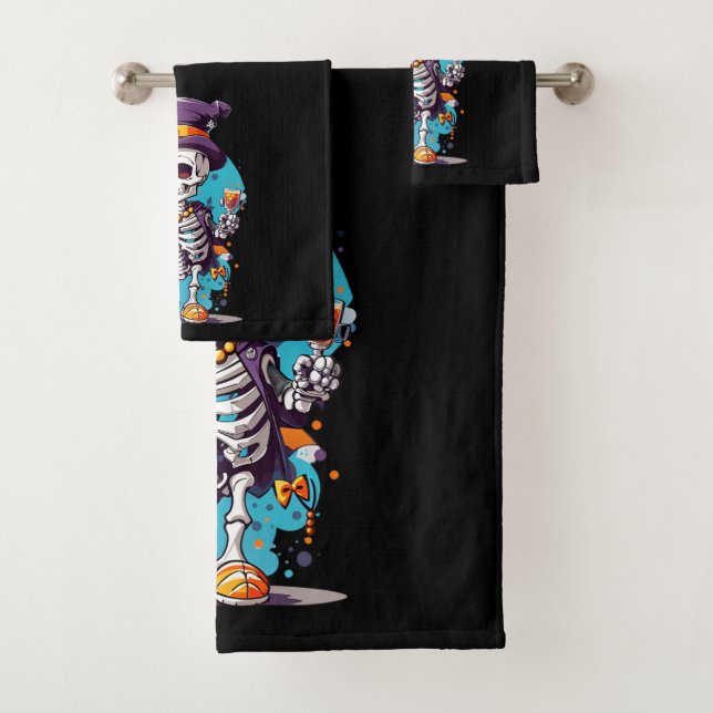 Cool Skeleton in a Top Hat Halloween Bath Towel Set (Insitu)