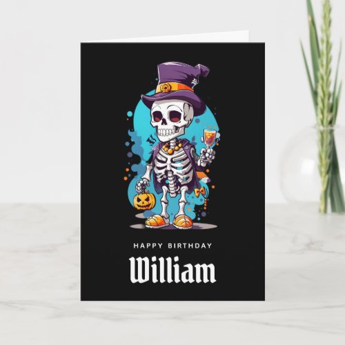 Cool Skeleton in a Top Hat Halloween Birthday Card