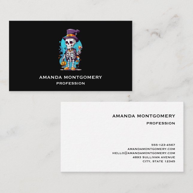 Cool Skeleton in a Top Hat Halloween Business Card (Front/Back)