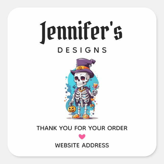 Cool Skeleton in a Top Hat Halloween Business Square Sticker (Front)