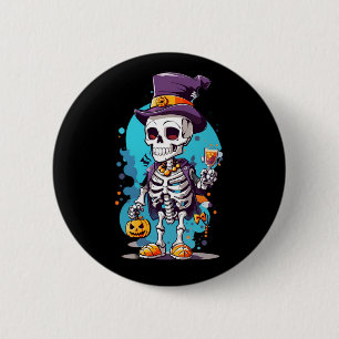 Cool Skeleton in a Top Hat Halloween Button