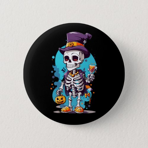 Cool Skeleton in a Top Hat Halloween Button