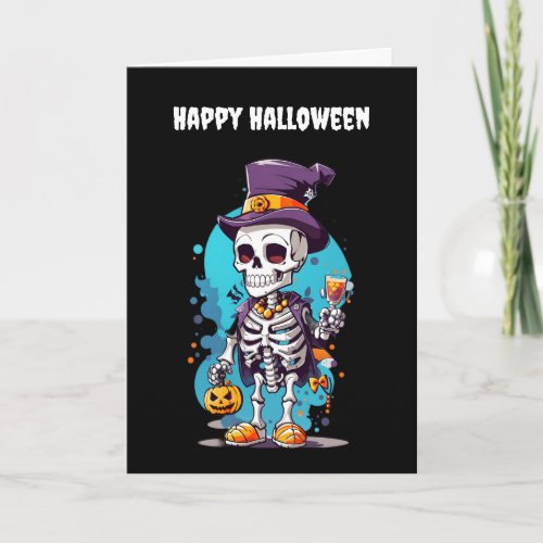 Cool Skeleton in a Top Hat Halloween Card