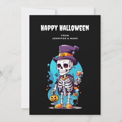 Cool Skeleton in a Top Hat Halloween Holiday Card