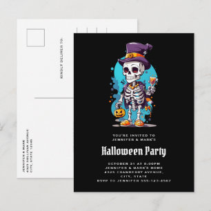 Cool Skeleton in a Top Hat Halloween Invitation Postcard