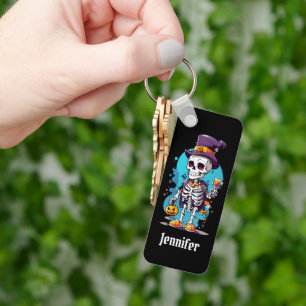 Cool Skeleton in a Top Hat Halloween Keychain