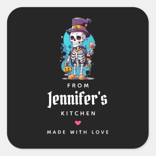 Cool Skeleton in a Top Hat Halloween Kitchen Square Sticker