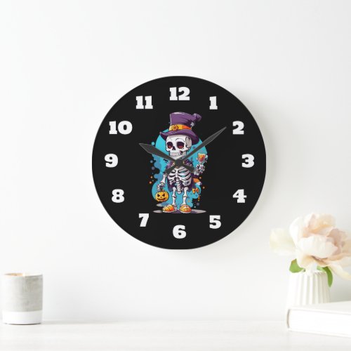 Cool Skeleton in a Top Hat Halloween Large Clock