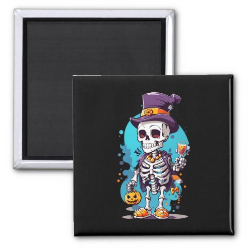 Cool Skeleton in a Top Hat Halloween Magnet