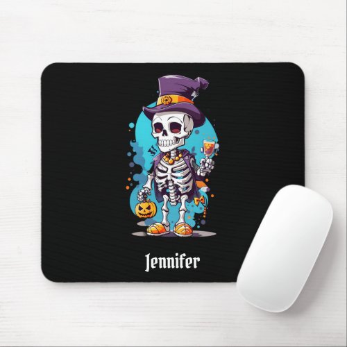 Cool Skeleton in a Top Hat Halloween Mouse Pad