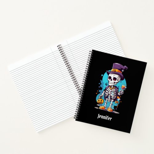 Cool Skeleton in a Top Hat Halloween Notebook