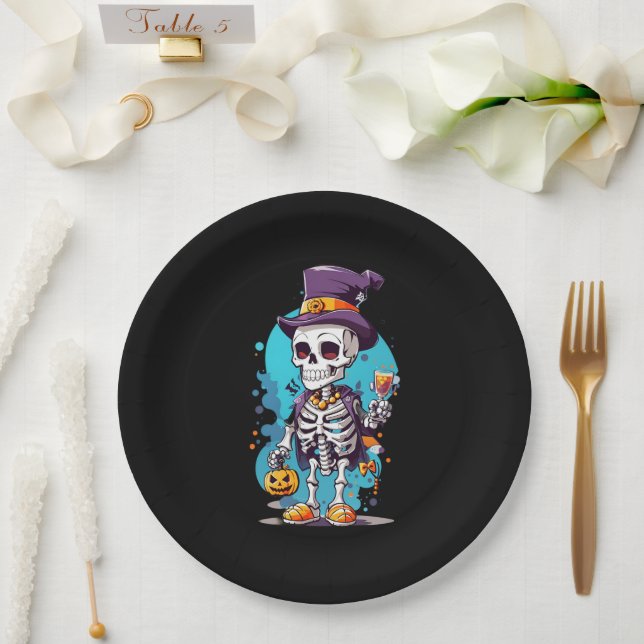 Cool Skeleton in a Top Hat Halloween Paper Plates (Wedding)