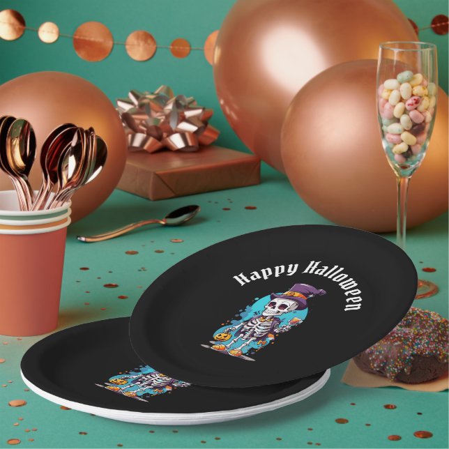 Cool Skeleton in a Top Hat Halloween Paper Plates (Multi)