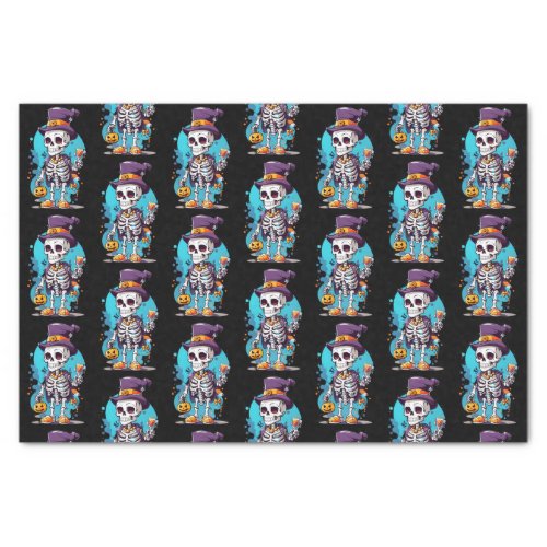 Cool Skeleton in a Top Hat Halloween Pattern Tissue Paper