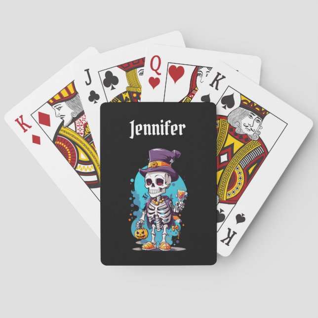 Cool Skeleton in a Top Hat Halloween Poker Cards (Back)
