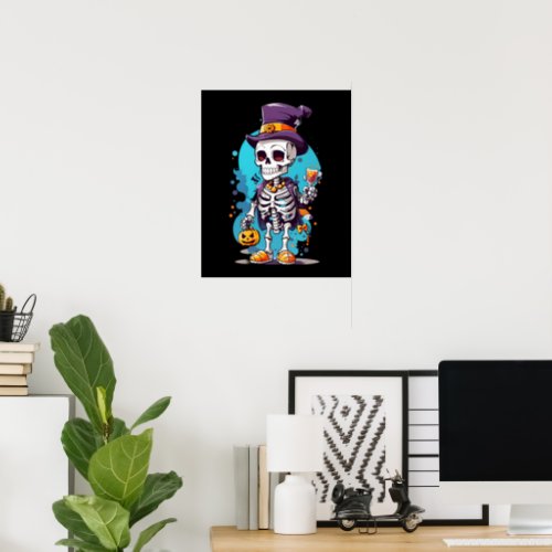 Cool Skeleton in a Top Hat Halloween Poster