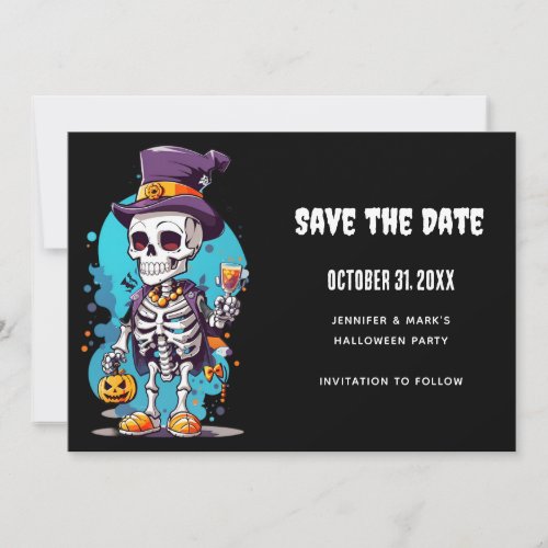 Cool Skeleton in a Top Hat Halloween Save The Date
