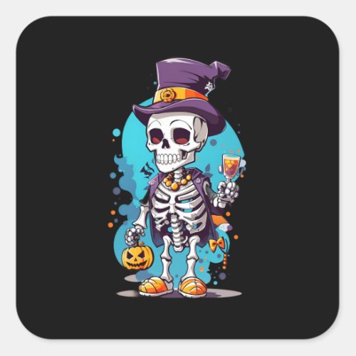 Cool Skeleton in a Top Hat Halloween Square Sticker